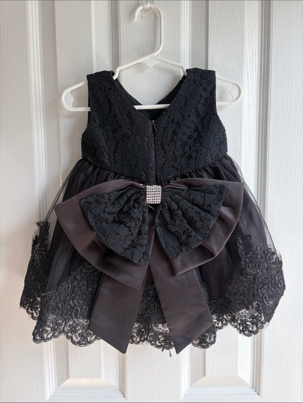 Baby Girls Black Lace Bow-Accent Tulle Dress 3-6M